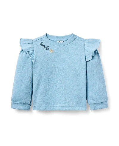 Janie and Jack Girls' Embroidered Ruffle Shoulder Sweatshirt - Baby, Little Kid, Big Kid