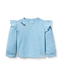 Janie and Jack Girls' Embroidered Ruffle Shoulder Sweatshirt - Baby, Little Kid, Big Kid