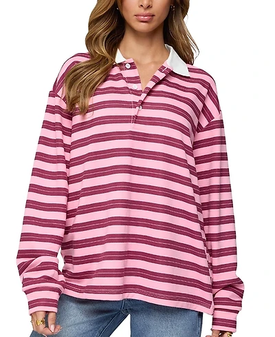 Edikted Maureen Striped Polo Sweatshirt