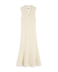 Jil Sander Sleeveless Fine Crochet Knit V Neck Dress