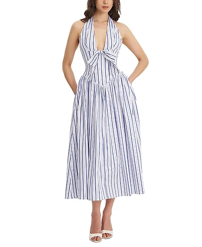 Miss Circle Mackenna Stripe Halter Smock Back Maxi Dress