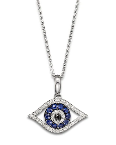 Diamond and Blue Sapphire Evil Eye Pendant Necklace