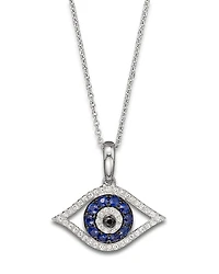 Diamond and Blue Sapphire Evil Eye Pendant Necklace