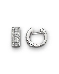 Round and Baguette Diamond Hoop Earrings in 14K White Gold, .85 tcw