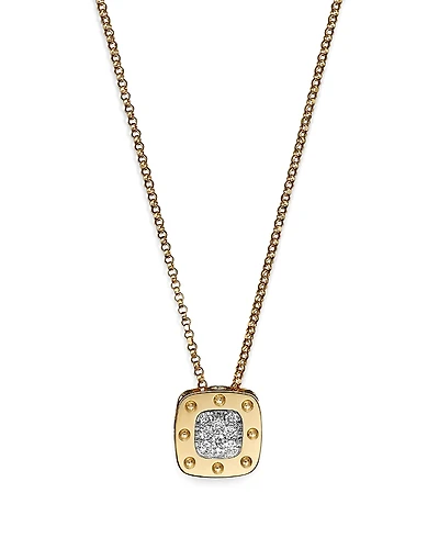 Roberto Coin 18K Yellow and White Gold Square Pois Moi Pendant Necklace with Diamonds, 16.5