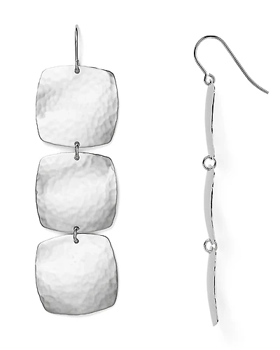 Sterling Silver Hammered Cushion Drop Earrings