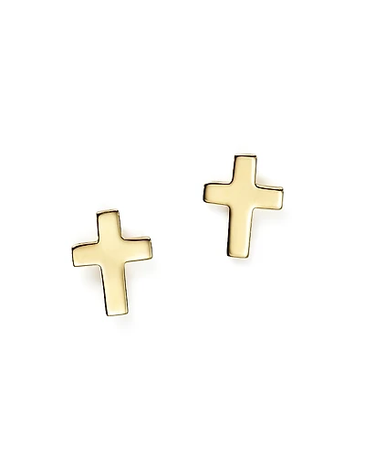 14K Yellow Gold Medium Cross Stud Earrings