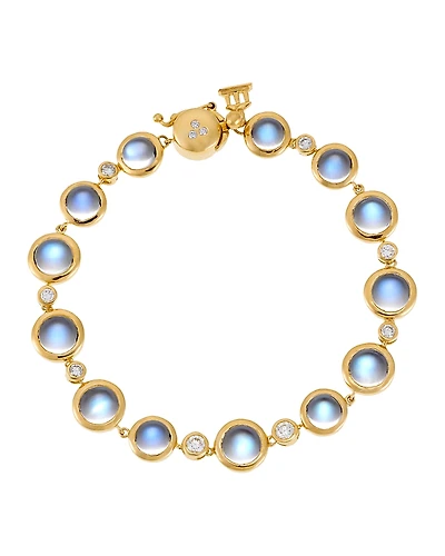 Temple St. Clair 18K Yellow Gold Single Round Bracelet with Royal Blue Moonstone and Diamond