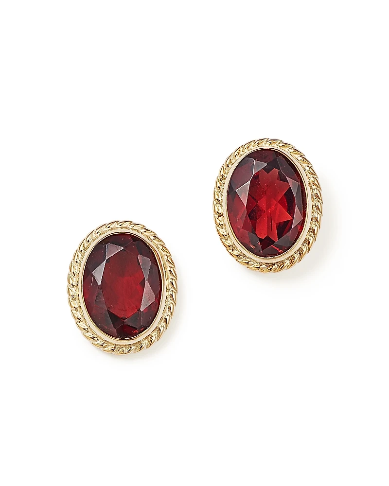 Garnet Oval Bezel Stud Earrings