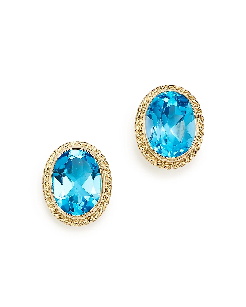 Blue Topaz Oval Bezel Stud Earrings