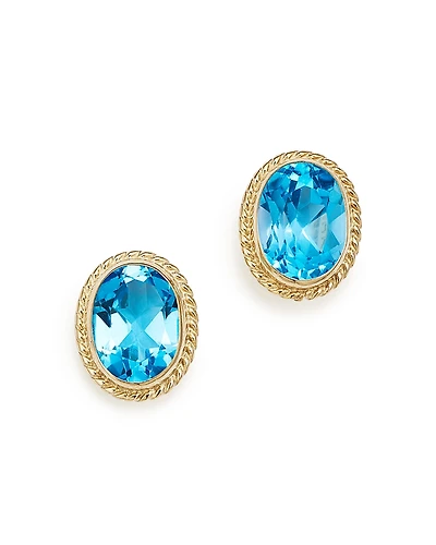 Blue Topaz Oval Bezel Stud Earrings