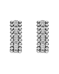 Sterling Silver Caviar Spark Diamond Oval Hoop Earrings