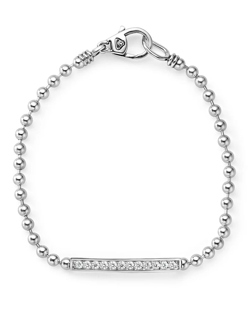 Sterling Silver Caviar Spark Diamond Bar Chain Bracelet