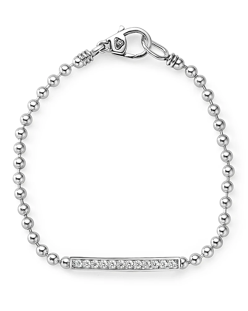 Lagos Sterling Silver Caviar Spark Diamond Bar Chain Bracelet