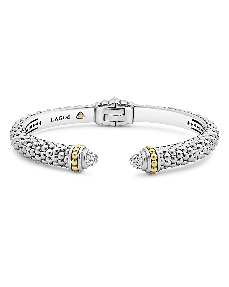 Lagos 18K Gold and Sterling Silver Caviar and Diamonds Cuff, 8mm