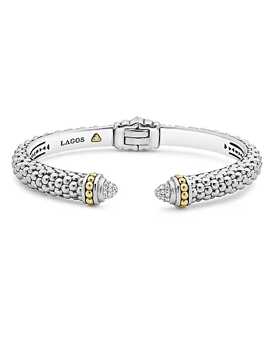 Lagos 18K Gold and Sterling Silver Caviar and Diamonds Cuff, 8mm