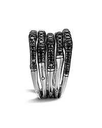 John Hardy Women's Bamboo Silver Lava Wide Ring with Black Sapphire