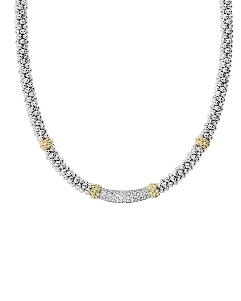 18K Gold & Sterling Silver Diamond Lux Single Station Necklace, 16"