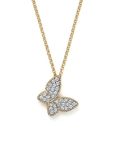 Roberto Coin 18K Yellow Gold Tiny Treasures Princess Diamond Butterfly Necklace, 18