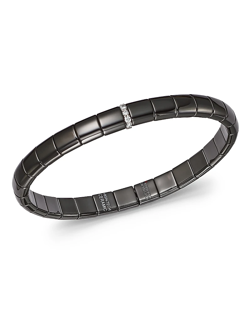 Roberto Demeglio 18K White Gold & Black Ceramic Pura Stretch Bracelet with Diamonds
