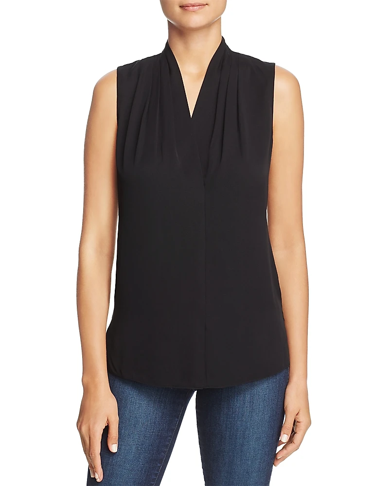 Kobi Halperin Mila Sleeveless V Neck Pleated Silk Blouse