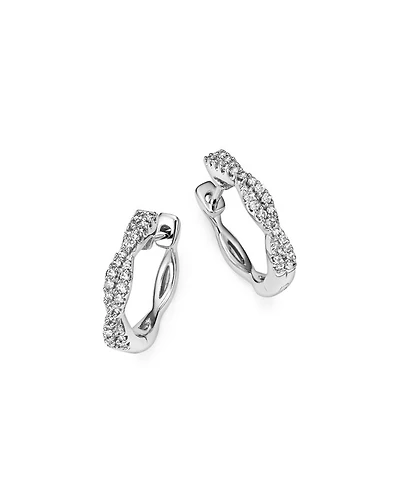 Diamond Twisted Hoop Earrings in 14K White Gold, 0.20 tcw