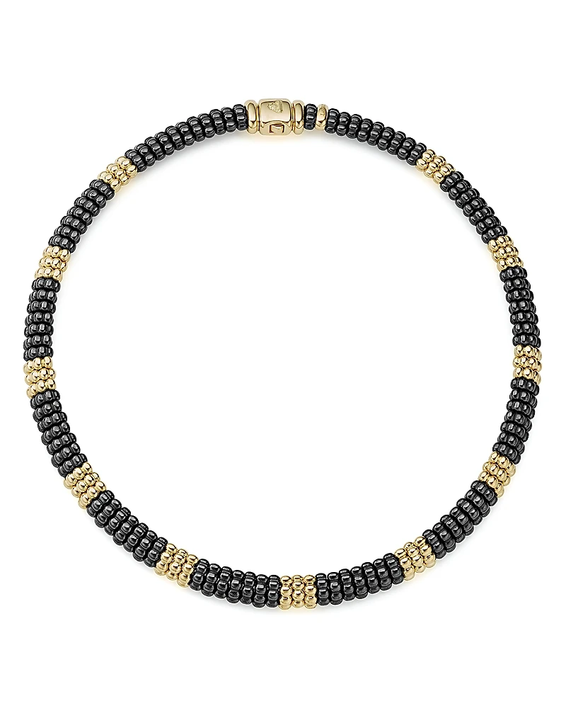 Lagos Gold & Black Caviar Collection 18K Gold & Ceramic Collar Necklace, 16
