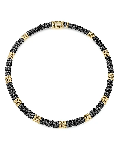 Lagos Gold & Black Caviar Collection 18K Gold & Ceramic Collar Necklace, 16
