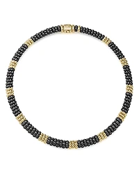 Lagos Gold & Black Caviar Collection 18K Gold & Ceramic Collar Necklace, 16