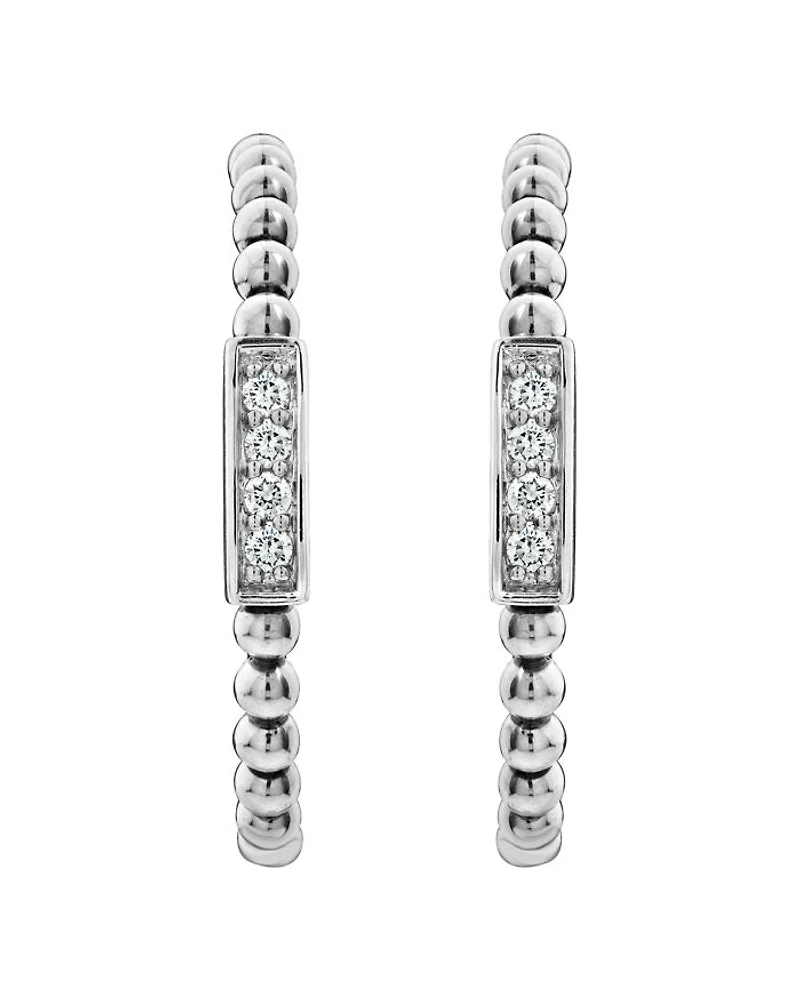 Sterling Silver Caviar Spark Diamond Hoop Earrings