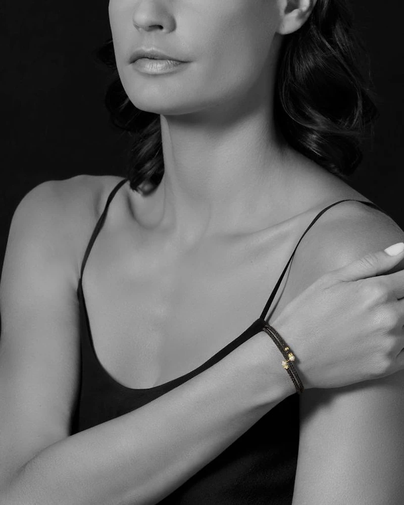 Gold & Black Caviar Collection 18K Gold & Ceramic Three Strand Bracelet
