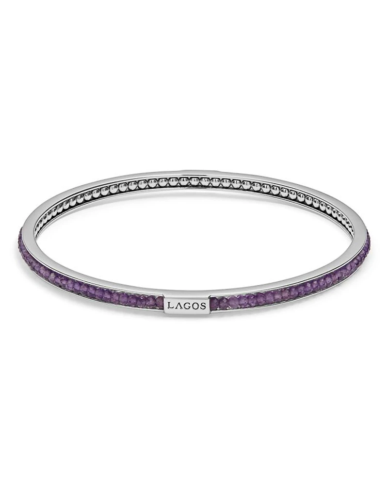 Sterling Silver Caviar Icon Amethyst Beaded Bangle Bracelet