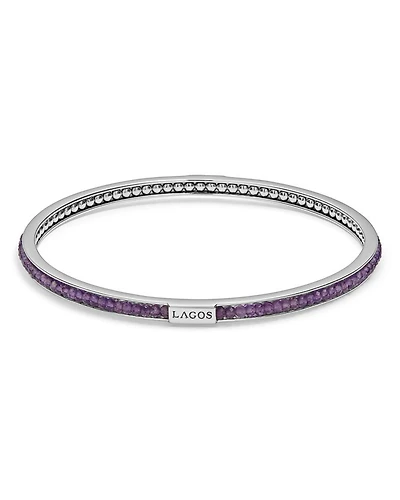 Sterling Silver Caviar Icon Amethyst Beaded Bangle Bracelet