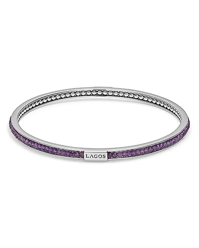 Lagos Sterling Silver Caviar Icon Amethyst Beaded Bangle Bracelet