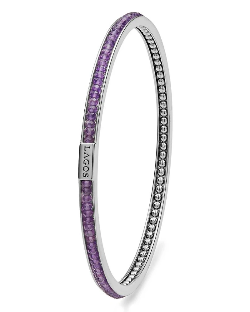 Sterling Silver Caviar Icon Amethyst Beaded Bangle Bracelet