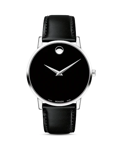 Movado Museum Classic Black Leather Strap Watch