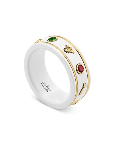 18K Yellow Gold & White Zirconia Colored Topaz Thin Icon Band
