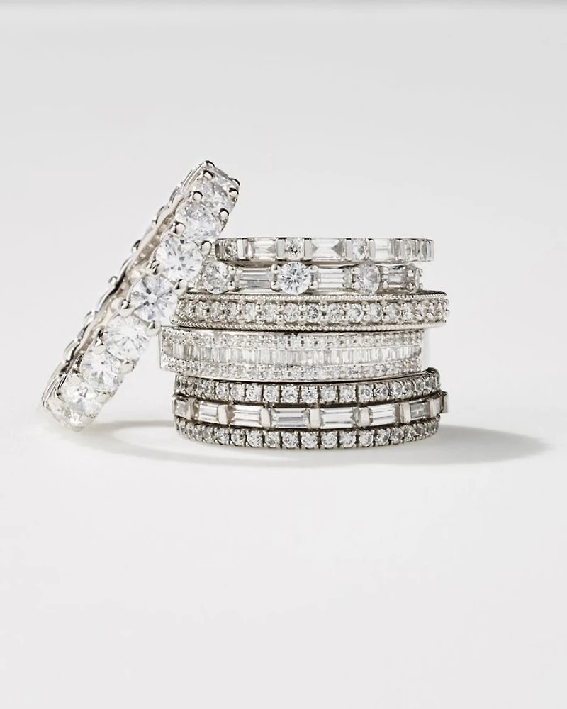 Diamond Round & Baguette Band in 14K White Gold, 0.25 tcw