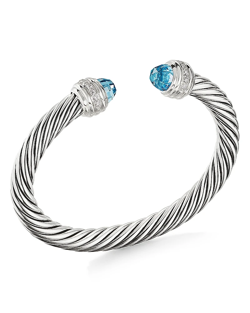 David Yurman Cable Bracelet with Blue Topaz & Diamonds