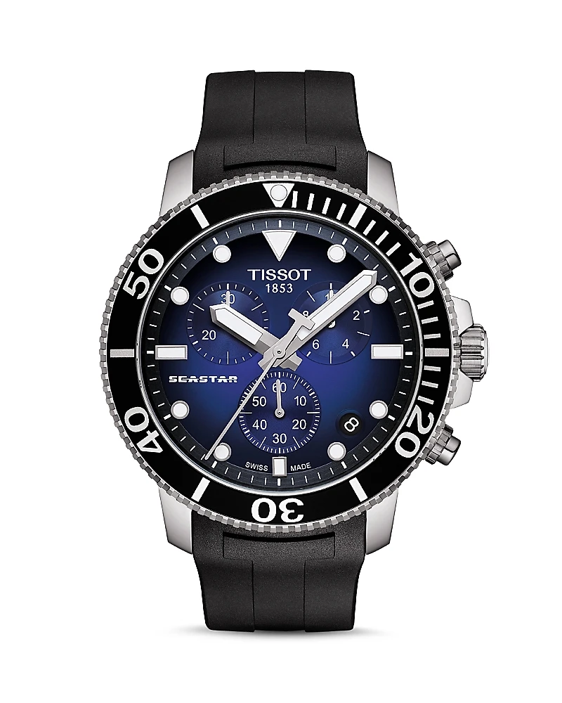 Tissot Seastar 1000 Blue-Dial & Black Rubber Strap Chronograph, 45.5mm