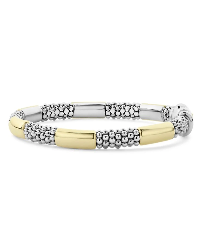 18K Yellow Gold & Sterling Silver High Bar Station Bangle Bracelet