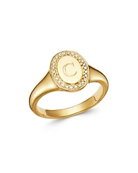 14K Yellow Gold Diamond Initial Signet Ring