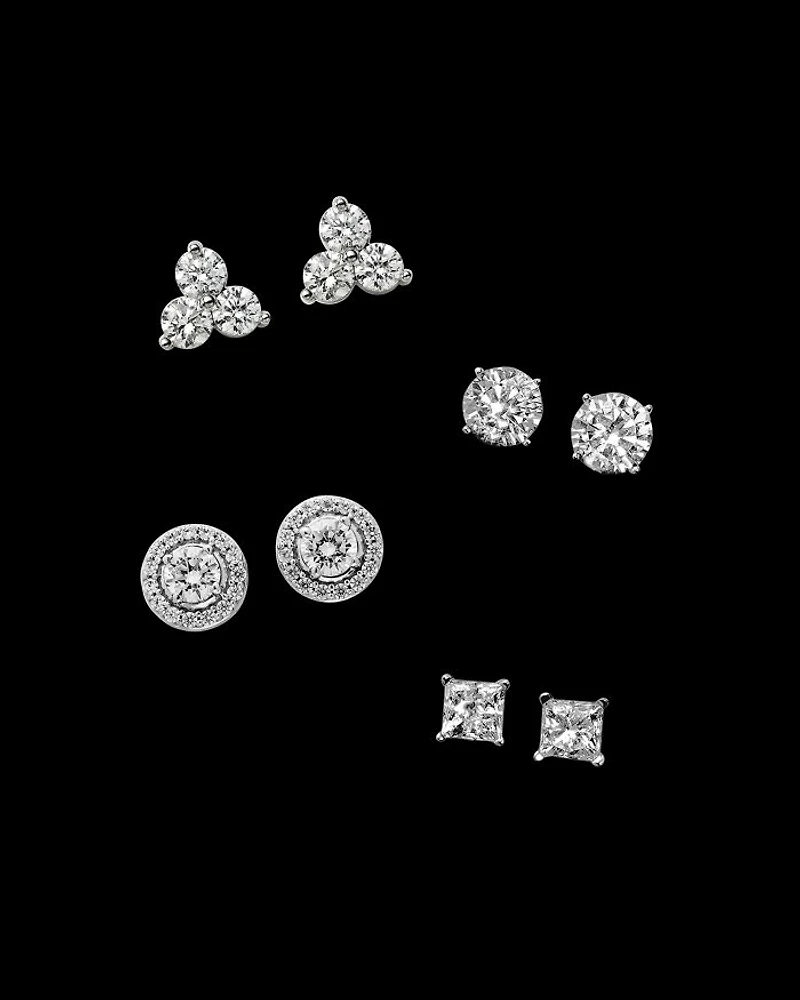 Diamond Trio Stud Earrings 14K White Gold, 0.20-2.0 tcw