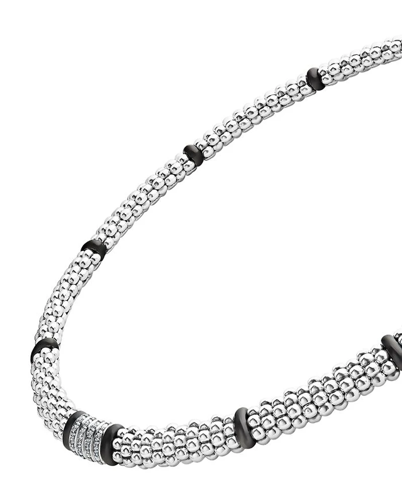 Sterling Silver Black Caviar Diamond & Ceramic Station Necklace