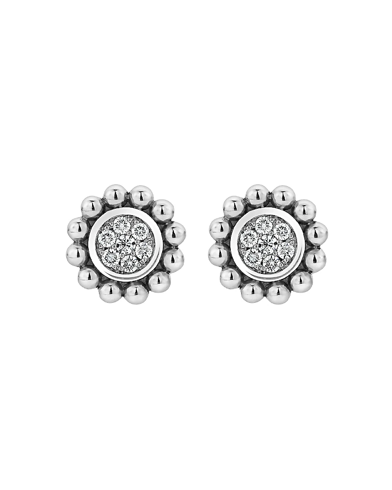 Lagos Sterling Silver Caviar Spark Diamond Stud Earrings