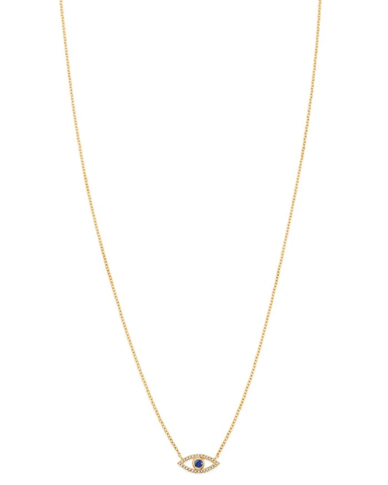 14K Yellow Gold Diamond & Blue Sapphire Evil Eye Pendant Necklace