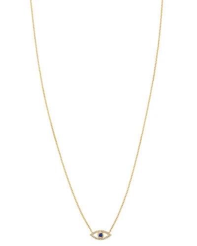 14K Yellow Gold Diamond & Blue Sapphire Evil Eye Pendant Necklace