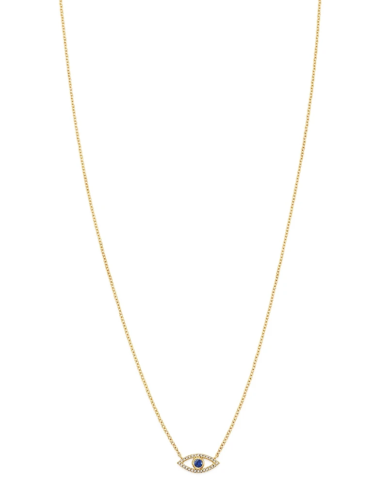 Zoe Lev 14K Yellow Gold Diamond & Blue Sapphire Evil Eye Pendant Necklace