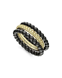 Lagos Meridian 18K Yellow Gold Caviar Gold Black Ceramic Stacking Rings, Set of 3