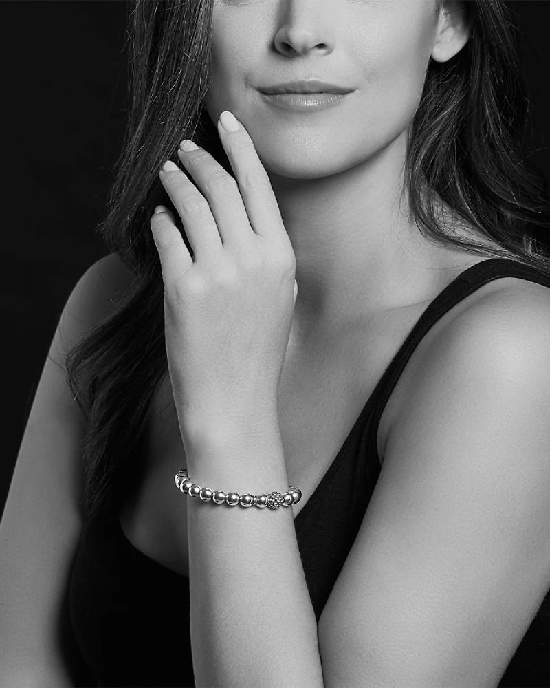 Sterling Silver Signature Caviar Lattice Ball Bracelet